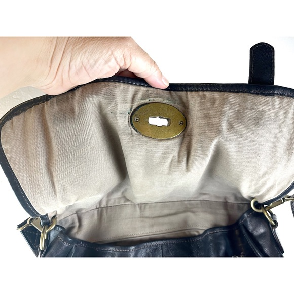 vintage fossil crossbody bag Top Handle Black Leather Bag Adjustable Messenger - Picture 12 of 14